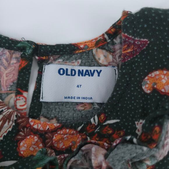 Old Navy 4T Boho Holiday Heritage Floral Dress Balloon Sleeves Ruffle Neckline - Picture 5 of 10